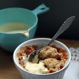 Apple and pear crumble with custard