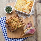 Feta-crusted rack of lamb with mint sauce