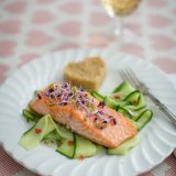 Asian salmon with cucumber salad and quinoa