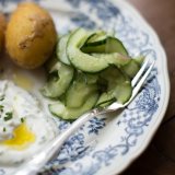 New potatoes with quark and cucumber salad