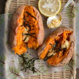 Baked sweet potatoes with miso butter