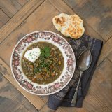 Indian style lentil soup with naan bread