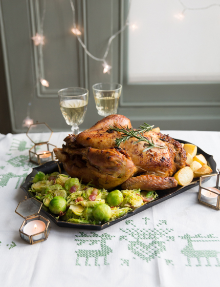 Stuffed capon with goose-fat potatoes and stir-fried sprouts ⋆Anne's ...