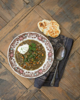 Indian style lentil soup with naan bread